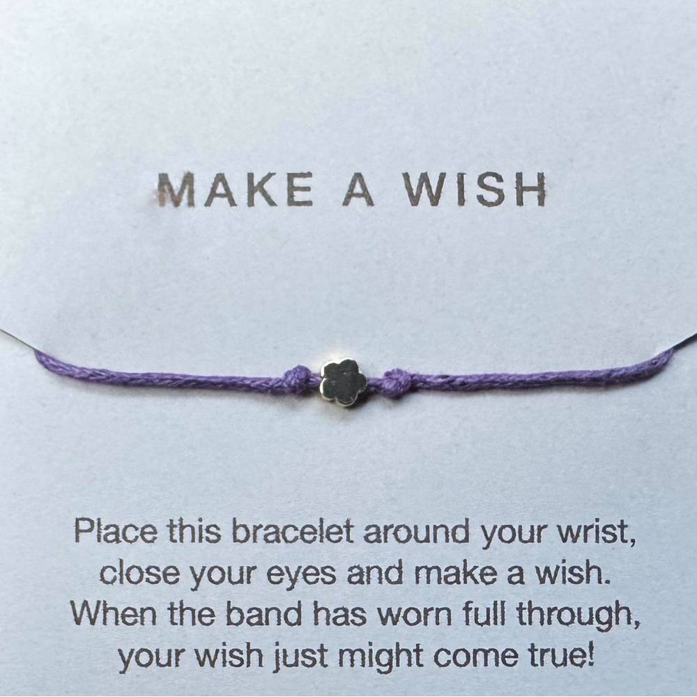 14k Gold Flower Charm Make A Wish Bracelet Purple Adjustable Band NWT
